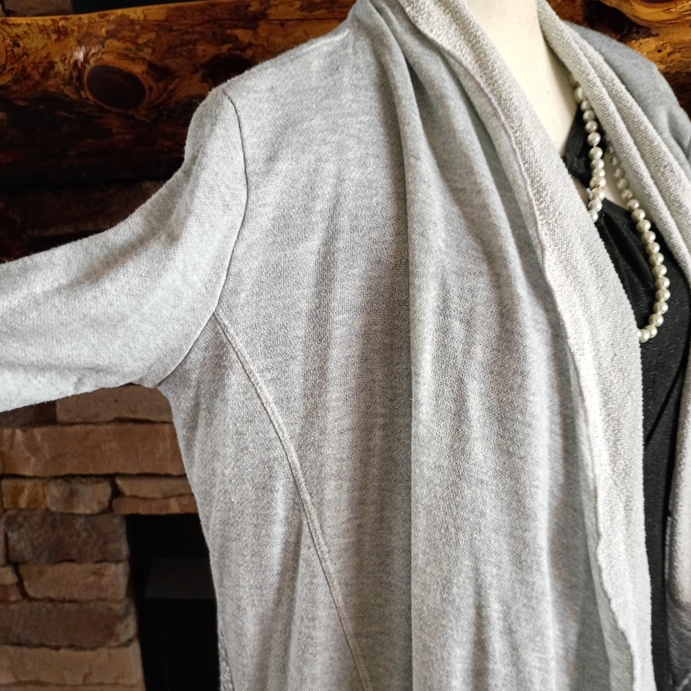 Scrapbook Gray White Cotton Boho Bohemian Open Long Cardigan Sweater - Picture 6 of 16